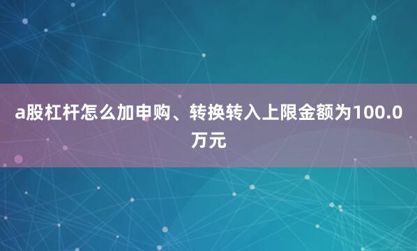 a股杠杆怎么加申购、转换转入上限金额为100.0万元